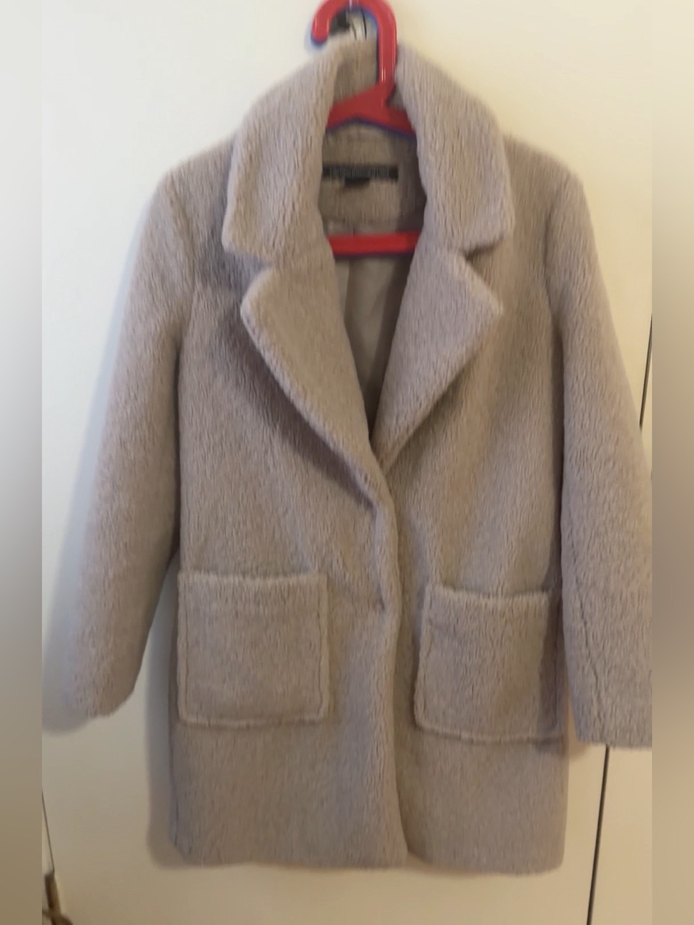 French Connection Womens Faux Sherpa Coat in Light Taupe